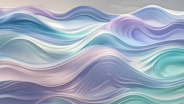 Abstract pastel waves rendered in 3d creating a serene flowing and dreamy background.