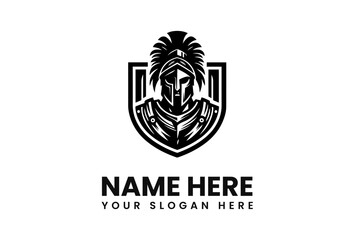 Bold Spartan Helmet Logo Design with Shield and Crest Details 1.