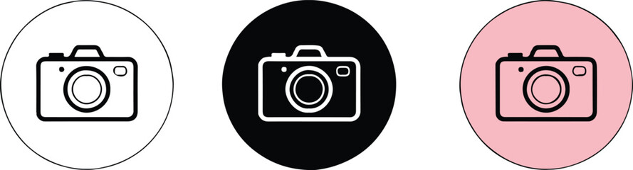 flat camera icon set in black white and pink minimalist vector for photography ui and app designs
