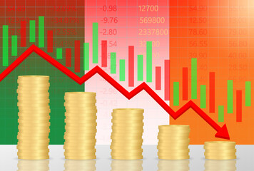 Ireland Economy. Flag of Ireland with Falling Financial Graph. Economic Crisis and Global Recession Concept. Vector Illustration.  