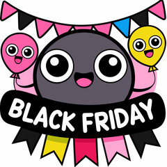 Cute black friday character with balloons and bunting