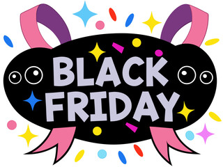 Festive black friday sale announcement with confetti and ribbons