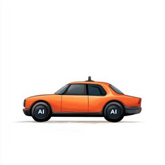 Stylish Orange Taxi Cab with AI Logo on Side Against Minimalist Background
