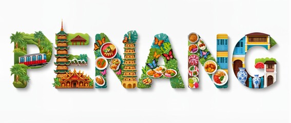Creative Representation of Penang Featuring Iconic Landmarks and Cuisine