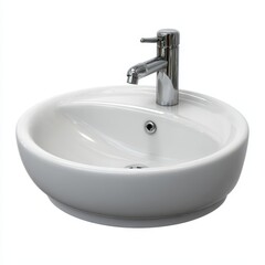 Fototapeta premium Modern white ceramic bathroom sink with chrome faucet isolated on white background