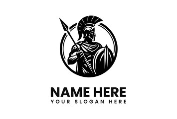 Powerful Spartan Warrior Silhouette in Circular Design.