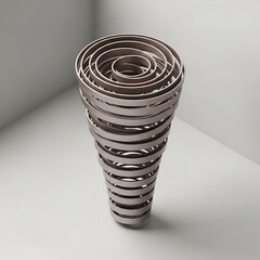 Twisting wood structure in minimalistic setting, modern art or design installation.