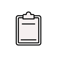 Clipboard outline icon with checkmark isolated on white background