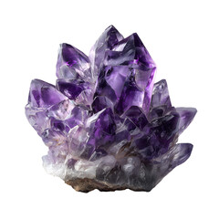 Purple amethyst cluster close up on black. Mineral for healing/geology backgrounds
