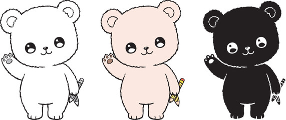Cute Bear Holding Pencil. Happy Lefthanders Day
