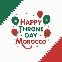 Festive Happy Throne Day Morocco Greeting with Balloons and Confetti
