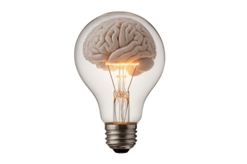 A brain inside a glowing lightbulb