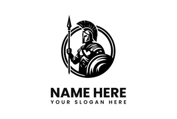 Spartan Warrior Logo Design Black and White Emblem.
