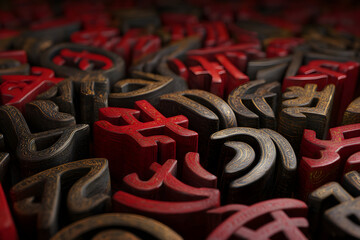 Colorful wooden letters forming a vibrant tapestry with prominent Hindi character symbolizing cultural richness and linguistic diversity