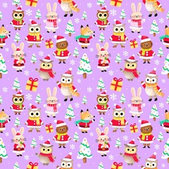 Woodland Animals Christmas Seamless