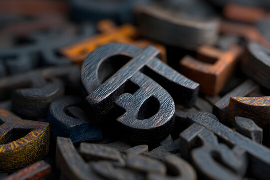 Colorful wooden letters forming a vibrant tapestry with prominent Hindi character symbolizing cultural richness and linguistic diversity