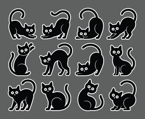 Black feline playful poses collection kitten