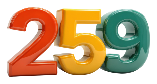 Colorful three-digit numbers displayed creative concept bright colors isolated on transparent background