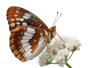 Butterfly feeding on white flowers nature scene view bright tranquil moment isolated on transparent background