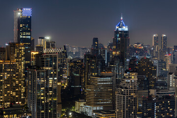 Aerial view of Bangkok modern office buildings, condominium in Bangkok city downtown.