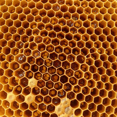 Close-up of Natural Honeycomb with Pollen and Honey