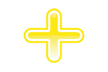 Fototapeta premium Bright yellow plus sign with a black outline on a black background