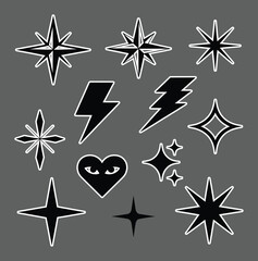 Obraz premium Black starbursts lightning bolts heart symbol collection vector