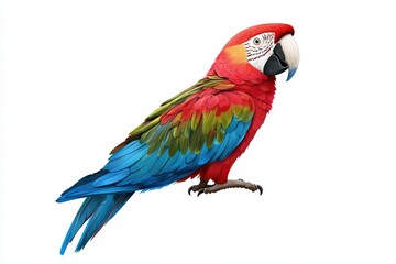Fototapeta premium Colorful Scarlet Macaw Sitting Gracefully Against a White Background