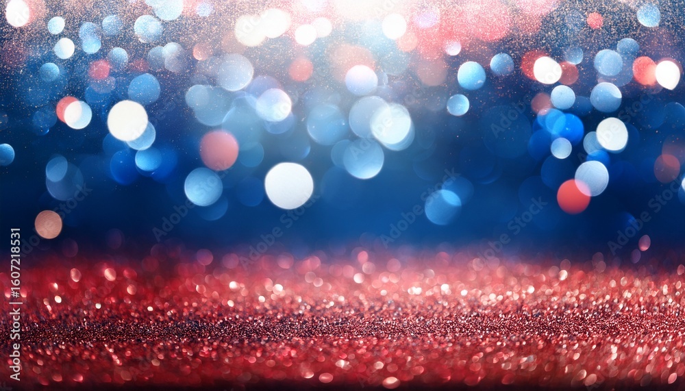 Wall mural background with glitter sparkle and bokeh lights in red blue and white with copy space