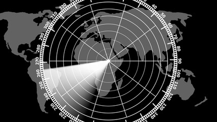 Radar screen displays world map with scanning beam © motion Yingyaipumi