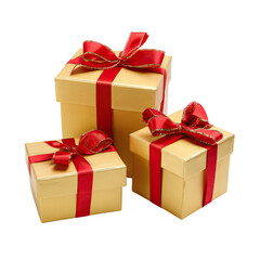 Fototapeta premium Three golden gift boxes with red ribbons (1)