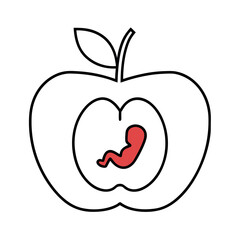 Outline illustration of a baby and apple for healthy eating