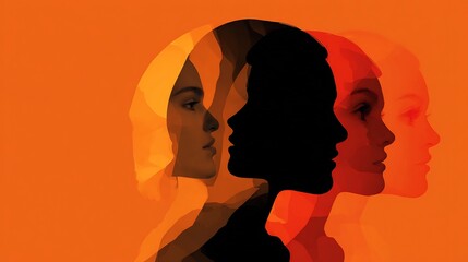 Dissociative identity disorder DID concept overlapping silhouettes contrasting emotions and shifting identities