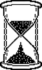 Obraz premium Pixelated hourglass with sand falling, vintage black and white timer icon, retro digital countdown, pixel art symbol
