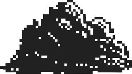 Black pixelated cloud silhouette abstract retro shape, digital weather symbol, minimalist thunderstorm element isolated