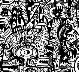 Black and white abstract hand-drawn doodles .Seamless pattern.	

