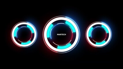 Three Futuristic Circular H U D Elements with Neon Glow