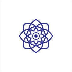 Minimalist mandala with central circular motif in red green blue yellow