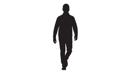 Silhouette of a man walking towards the viewer, full body shot on a white background