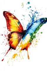 Paint splatter butterfly in vibrant colors, flying in the air, symbolizing creativity, freedom, and the beauty of nature