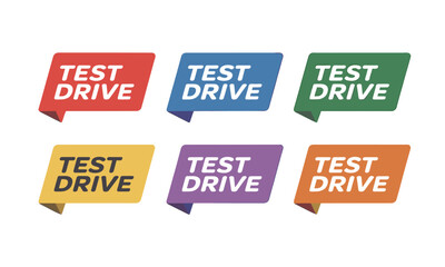A colorful test drive banner set, awaits customers impression of car performance and handling on the road during the vehicle checkup, drive freely