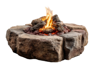 Warm evening gatherings around a cozy fire pit landscape relaxation nature vibes isolated on transparent background