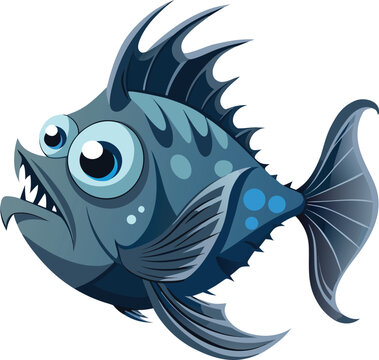 Fierce cartoon piranha fish with sharp teeth and big eyes