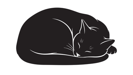 Sleeping cat, black silhouette of curled up cat, domestic animal vector illustration © Zulfa