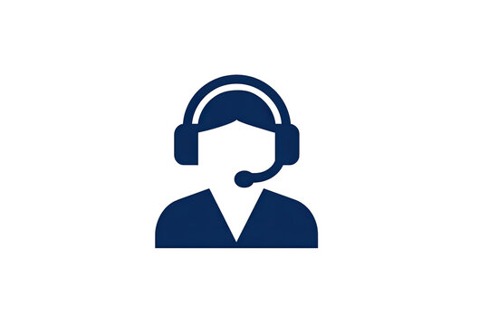 Dark blue icon of a person wearing headphones and a headset