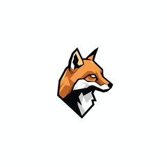Fototapeta premium Graphic illustration of a fox head in profile, featuring orange fur, white markings, and a black outline on a white background.