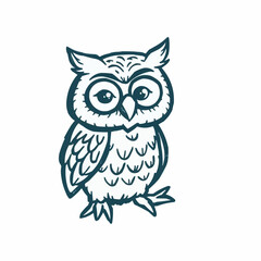 Cartoon owl illustration with big eyes and detailed feathers  