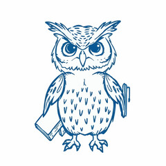 Fototapeta premium Cartoon owl character holding books and showing a serious expression 