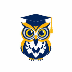 Cartoon owl wearing graduation cap and looking smart  