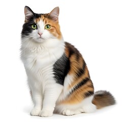 Obraz premium Elegant Calico Cat Sitting on White Background